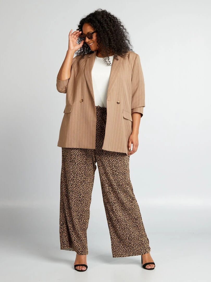 Veste tailleur mi longue rayée Marron