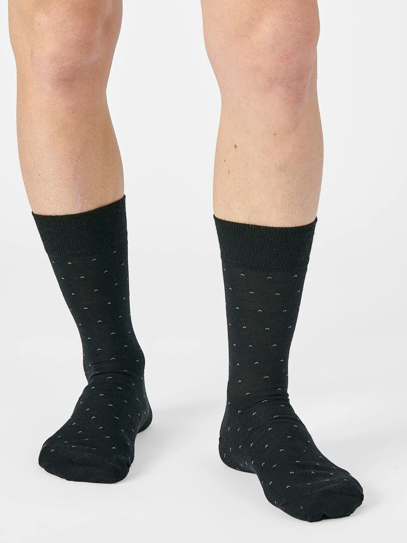 Lot de 2 paires de chaussettes fantaisie laine Mérinos Damart Gris Noir