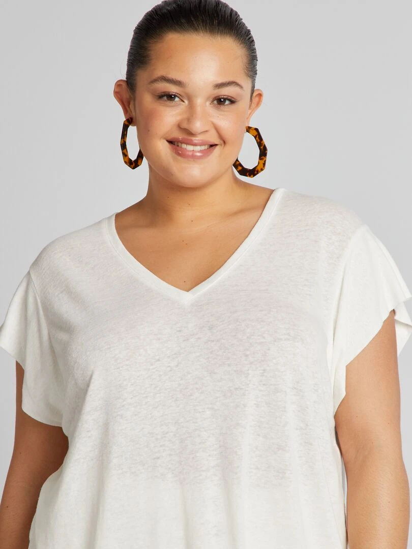 Tee shirt en lin manches chauve souris   blanc