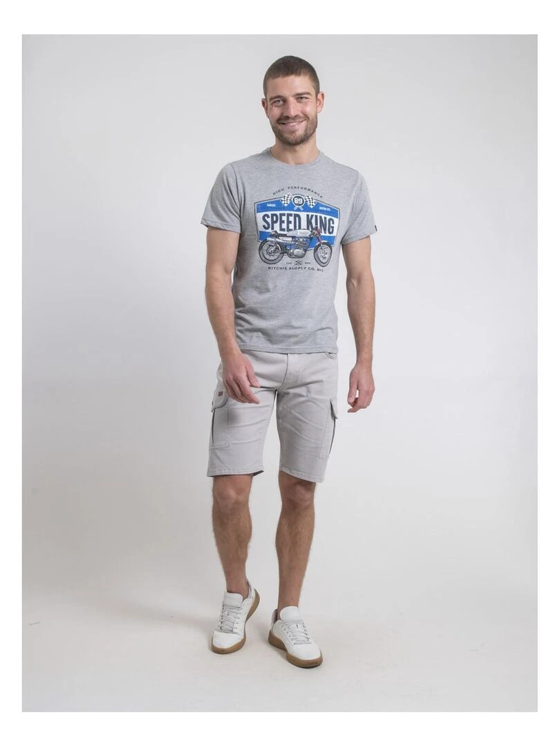 T shirt col rond pur coton NELORIC   Gris