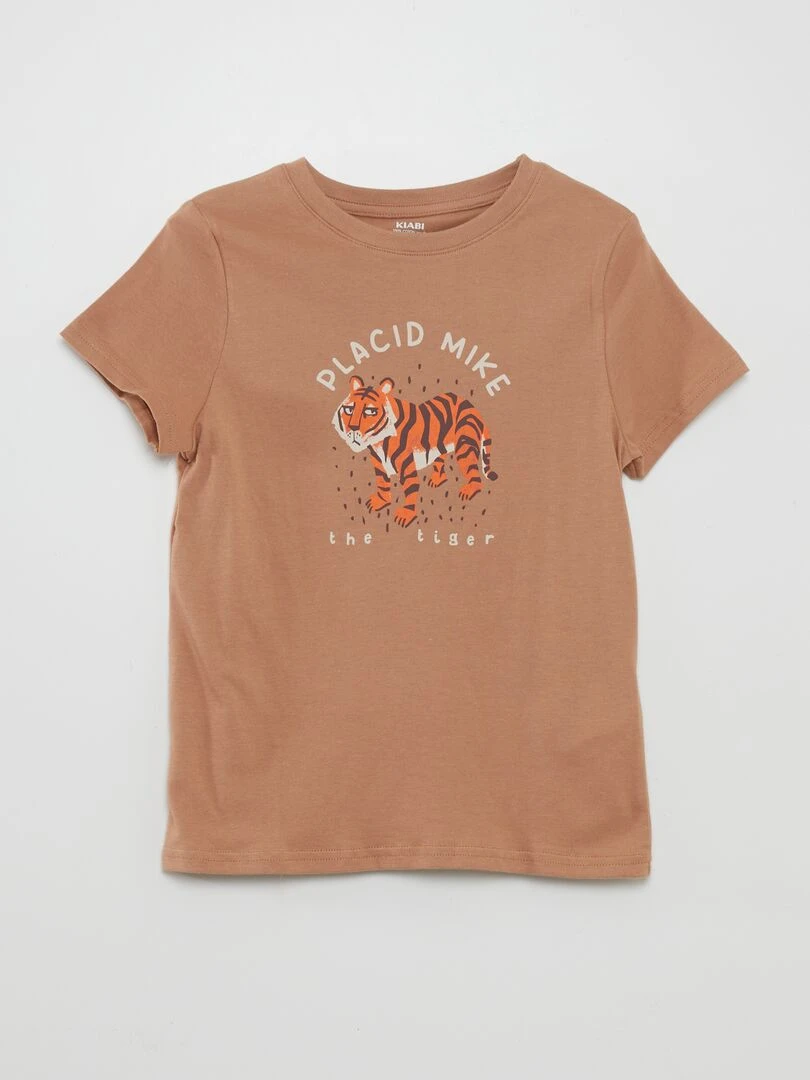 T shirt à col rond avec imprimé Marron