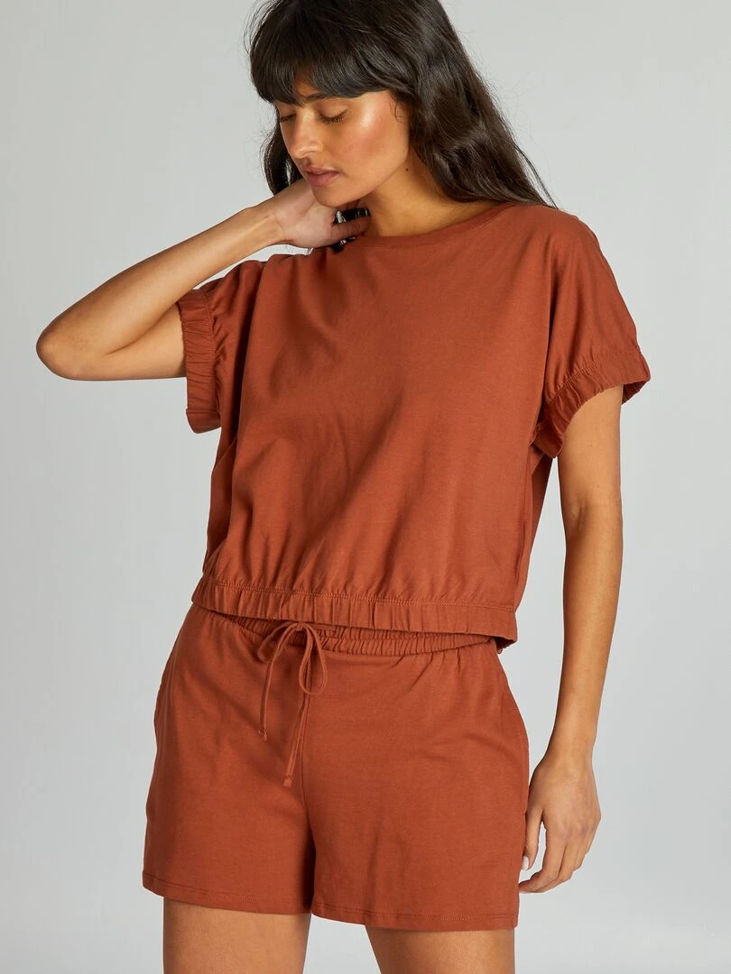 Ensemble pyjama short   2 pièces   Marron
