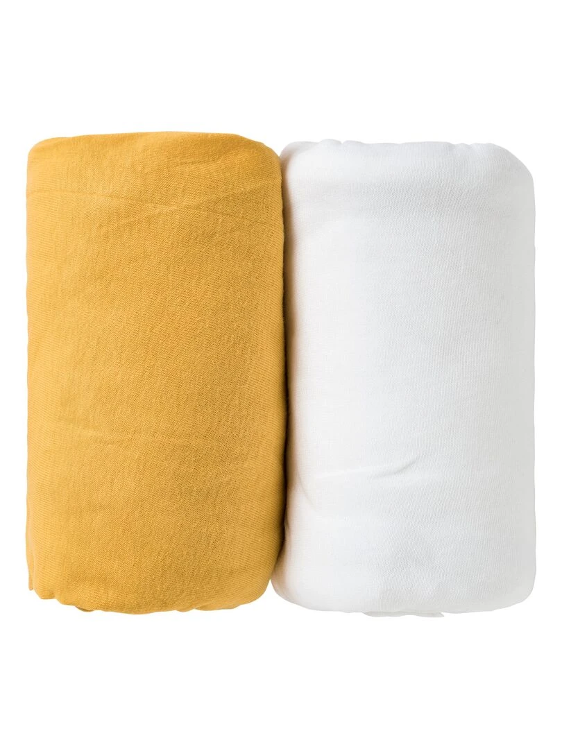 Lot de 2 draps housses unis 60x120 cm   Moutarde/Blanc   Jaune