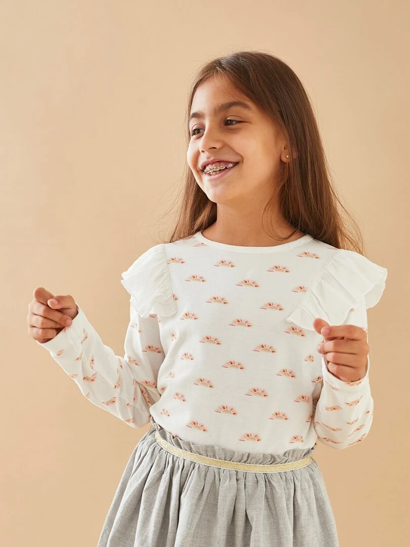 Blouse maille longues manches imprimés soleils Noukie's Blanc