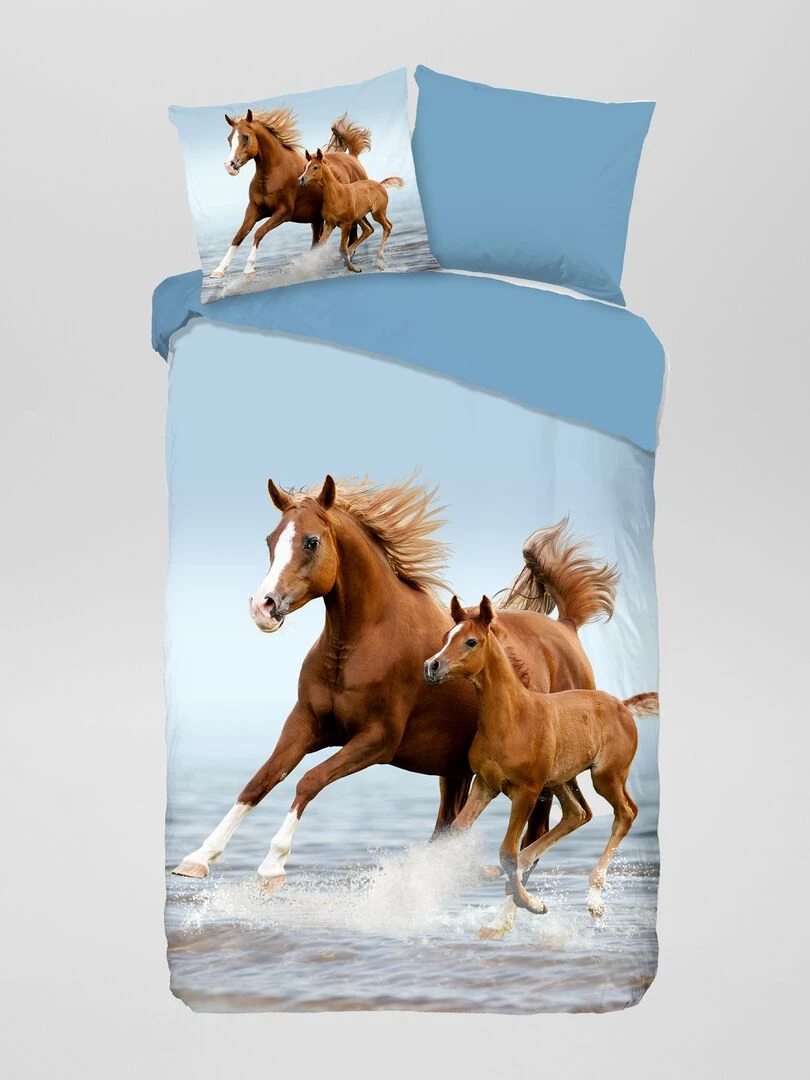 Parure de lit 'chevaux' 1 personne Bleu