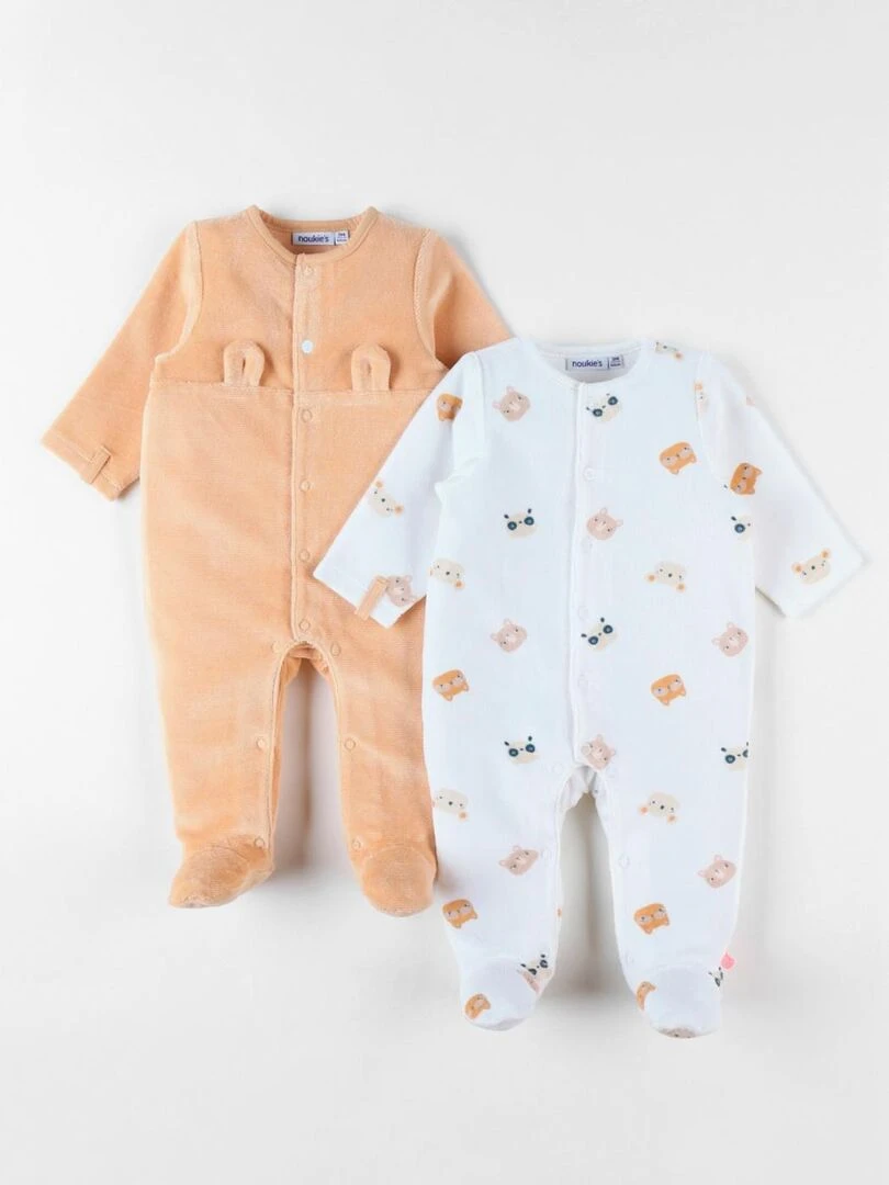 Set de 2 pyjamas 1 pièce en velours écru/abricot Noukie's Beige