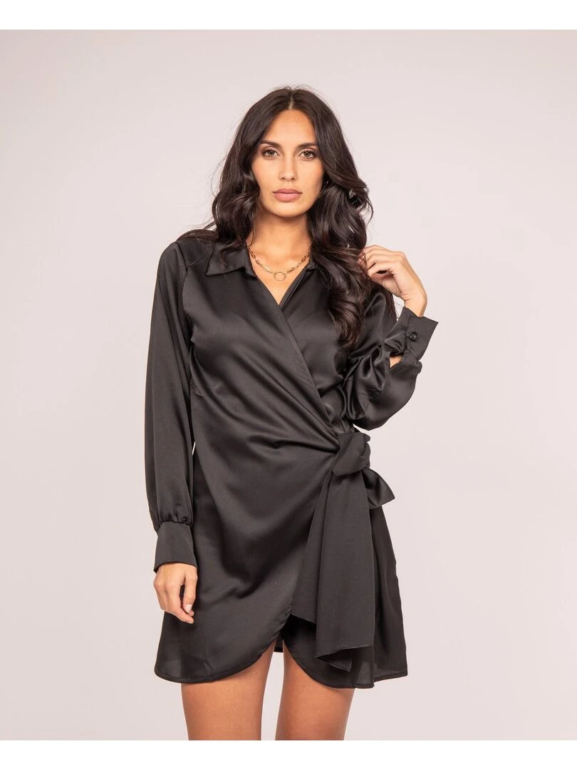 Robe courte portefeuille satin ISSOP Noir