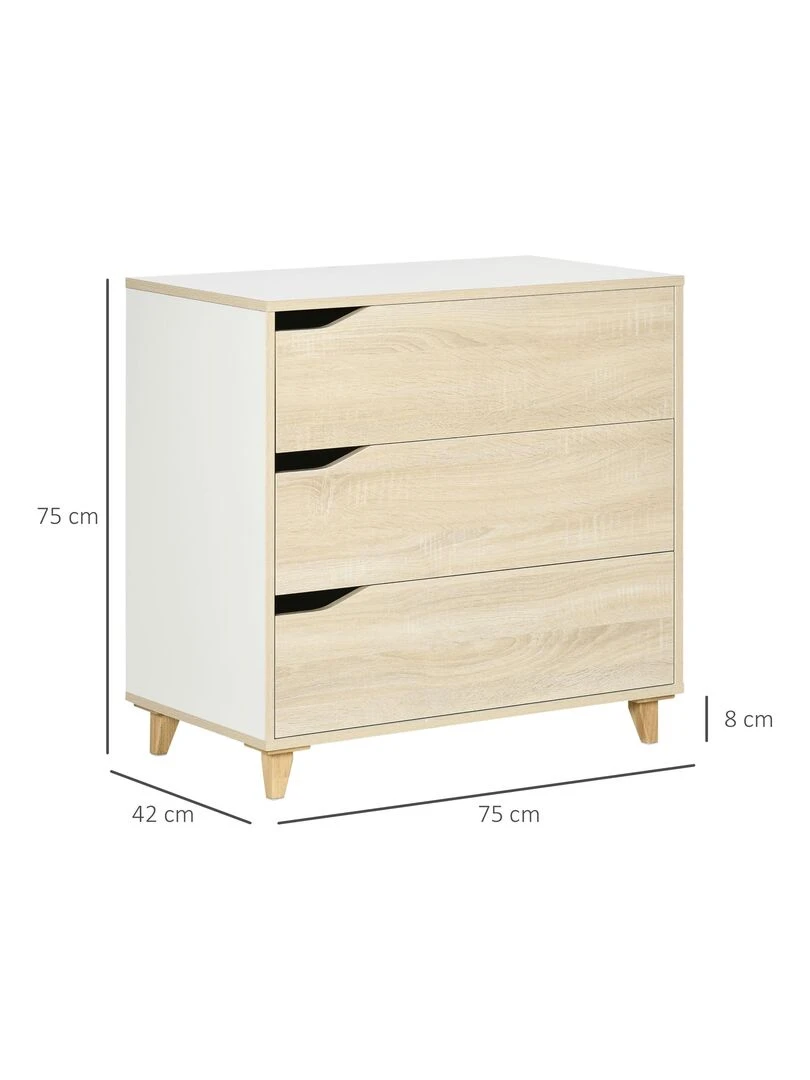 Commode design scandinave 3 tiroirs blanc aspect bois clair   Beige