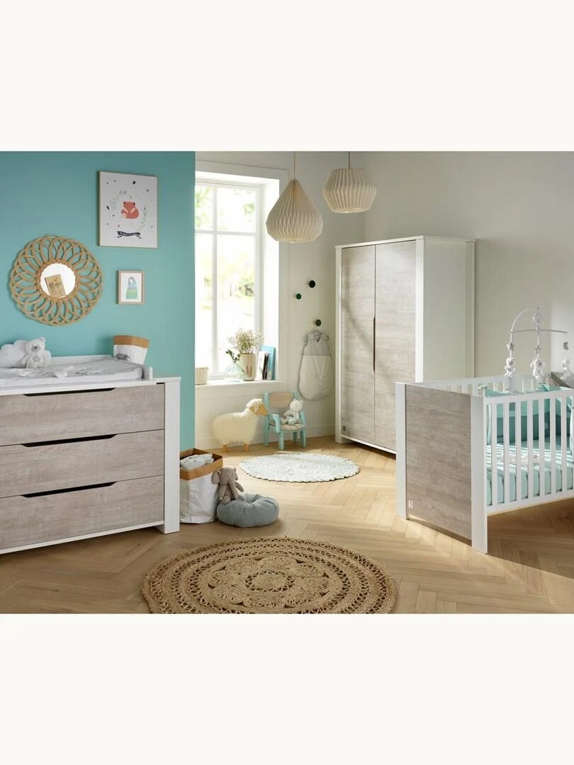 Commode 3 tiroirs en bois   SAUTHON   Gris Blanc