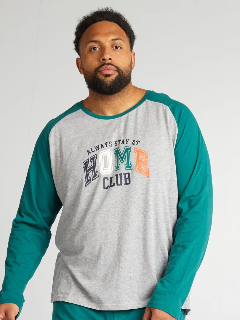 Pyjama court en jersey   Tee shirt + pantalon   2 pièces   vert/gris