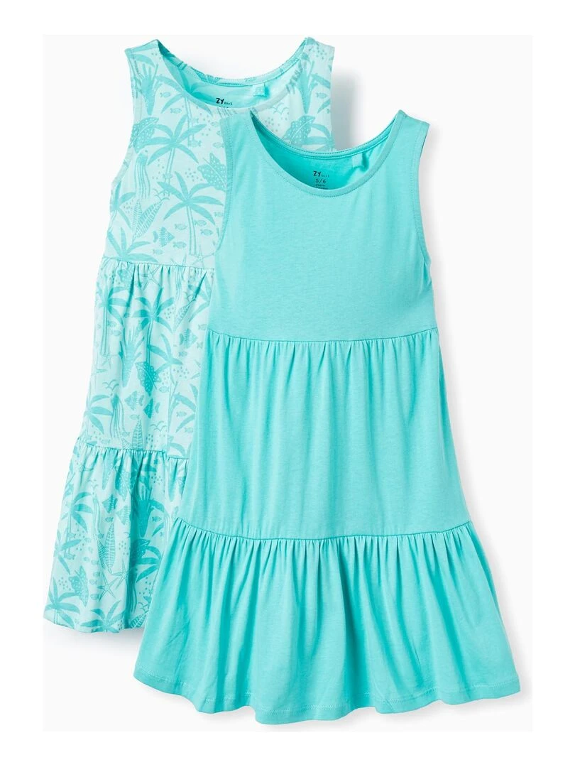 2 Robes en Coton pour Fille manches courtes EXPLORING AUSTRALIA Vert clair