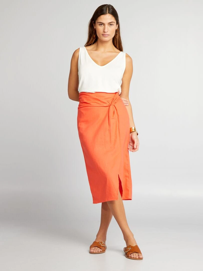 Jupe longue en lin   Orange