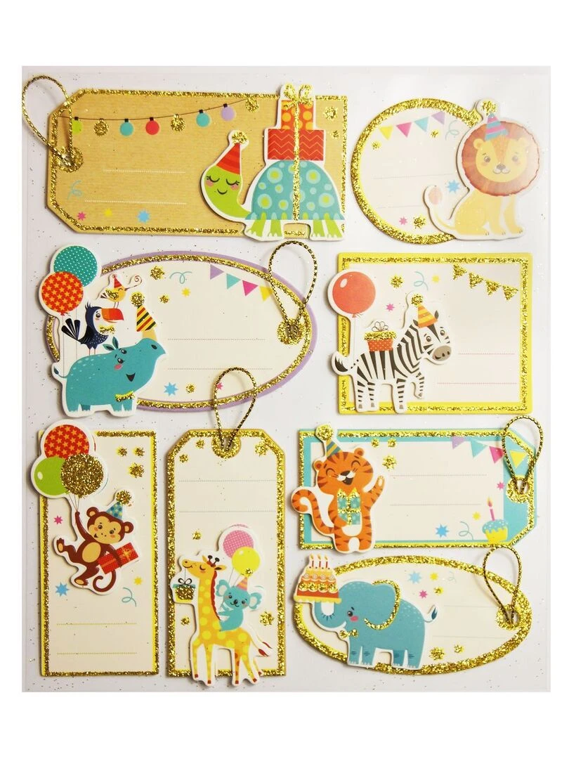 8 étiquettes autocollantes cadeaux Animaux et anniversaire Paillettes N/A