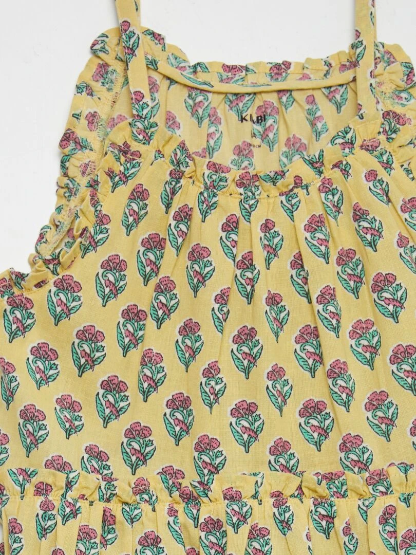 Robe corolle à motif avec base volantées   Jaune