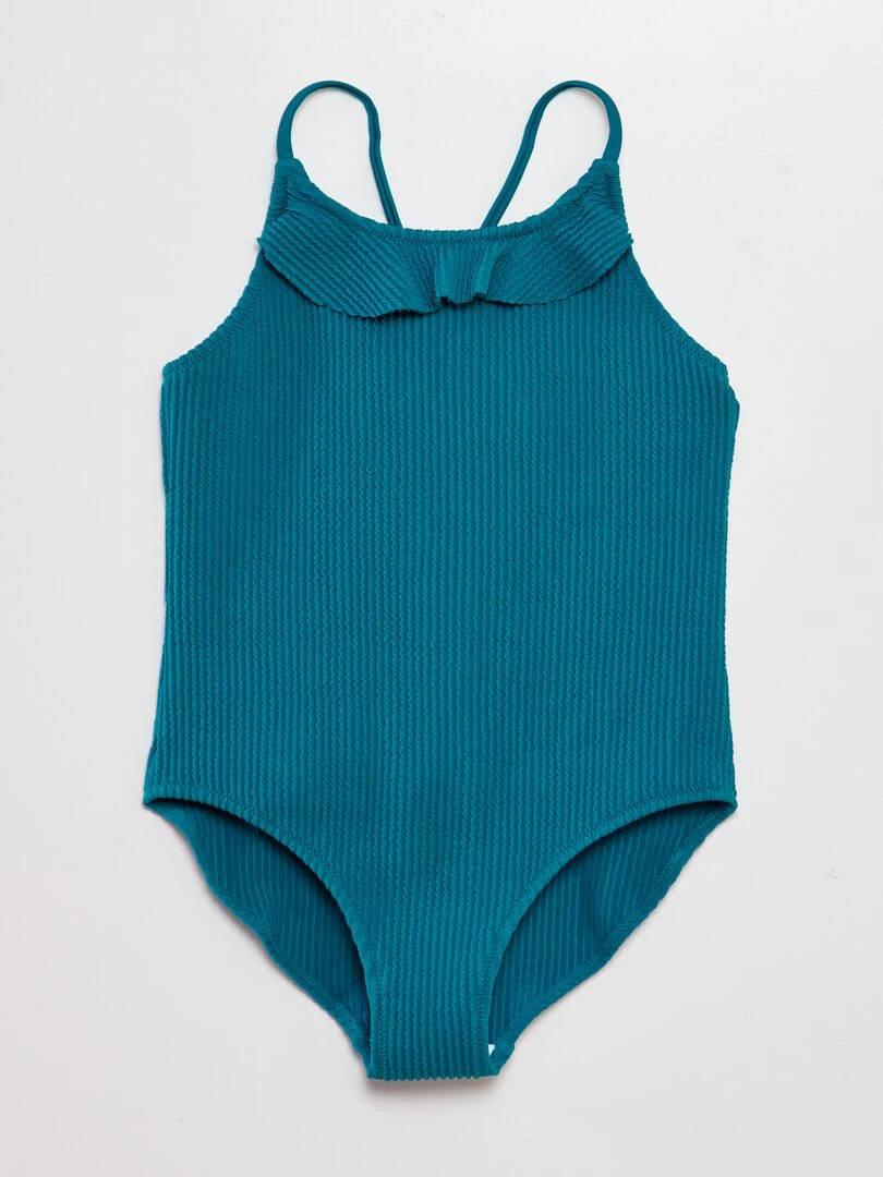 Maillot de bain 1 pièce avec volant bleu