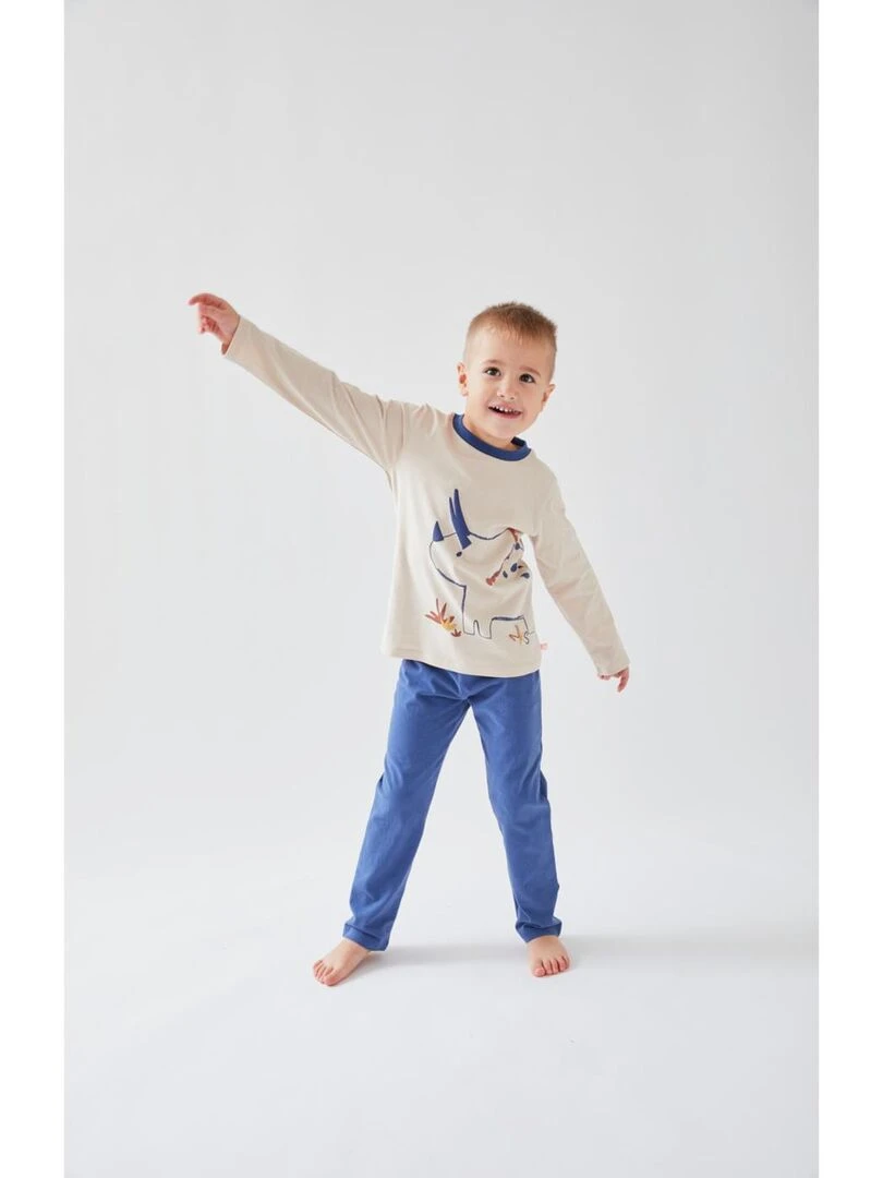 Pyjama 2 pièces rhinocéros en jersey  beige/bleu foncé   Noukie's   Beige
