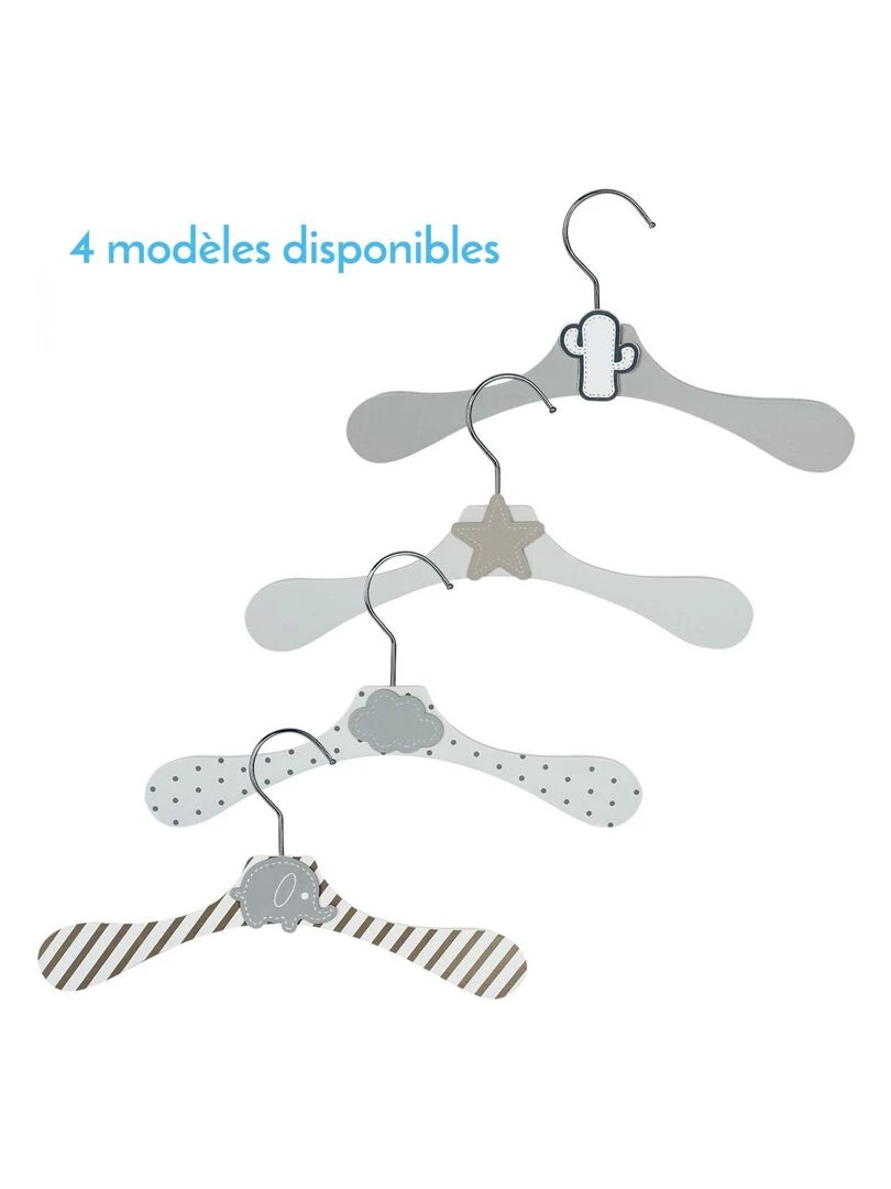 Lot de 20 cintres en bois 28 cm pour bébé  enfant avec crochet pivotant   Monsieur Bébé   Blanc Gris Blanc