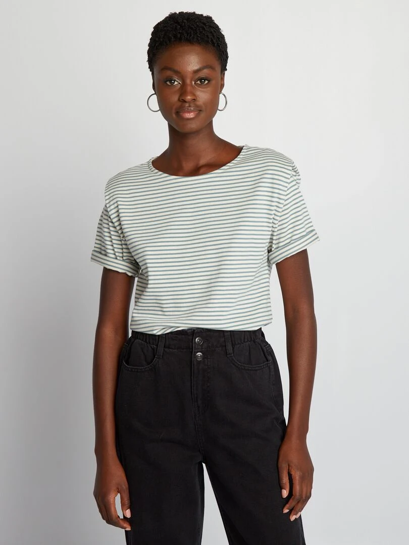 Tee shirt rayé avec épaulettes Bleu