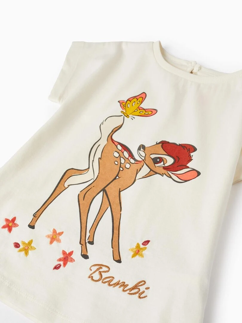 T shirt en coton avec broderies pour bébé fille 'Bambi' manches courtes   Blanc