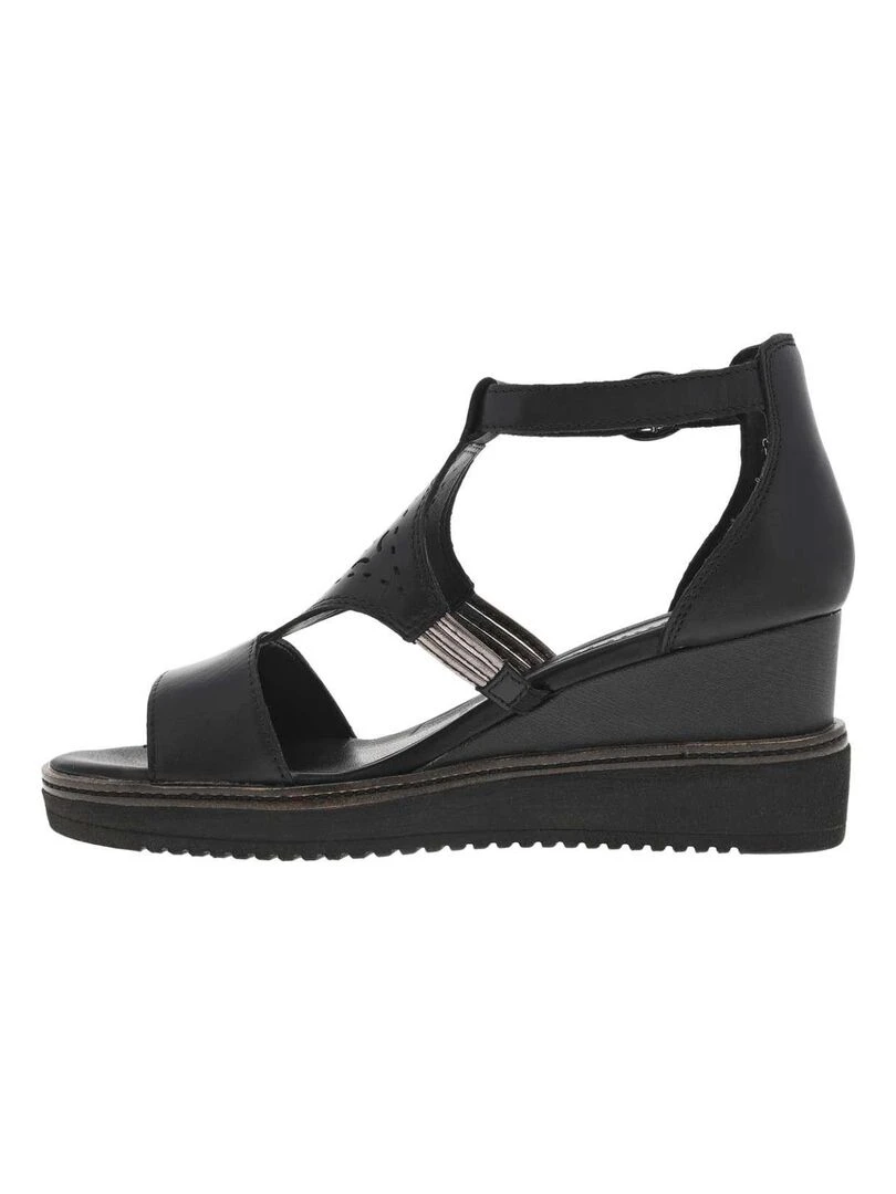 TAMARIS   Nu pieds cuir talon compensé haut   Noir