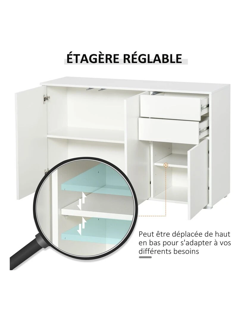 Commode buffet 2 tiroirs 3 portes 117 x 36 x 74 cm   Blanc