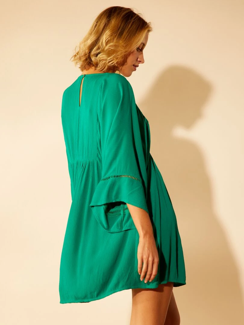 Robe de plage bords macramé Vert