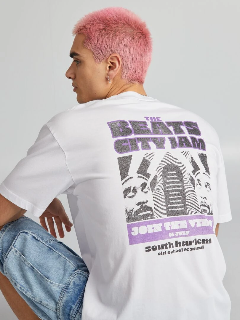 T shirt à imprimé poitrine   Blanc