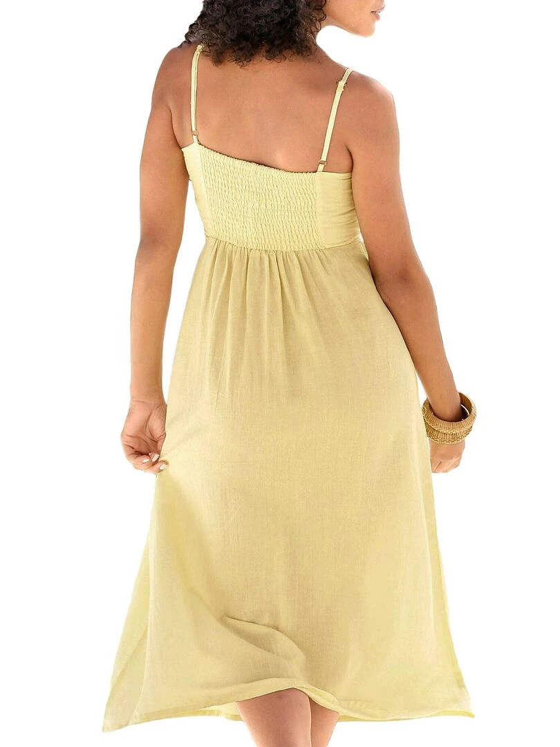 Robe estivale longue Leinen jaune Jaune