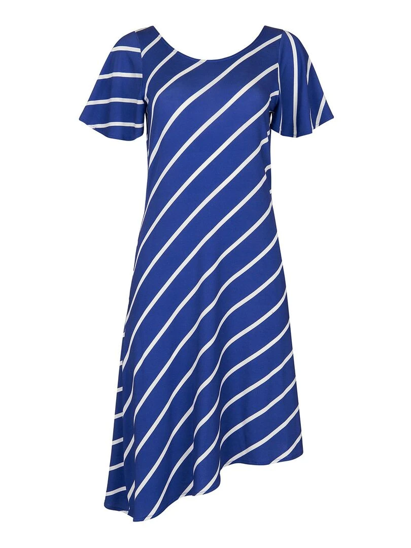 Robe estivale asymétrique manches courtes Rhodes   Bleu
