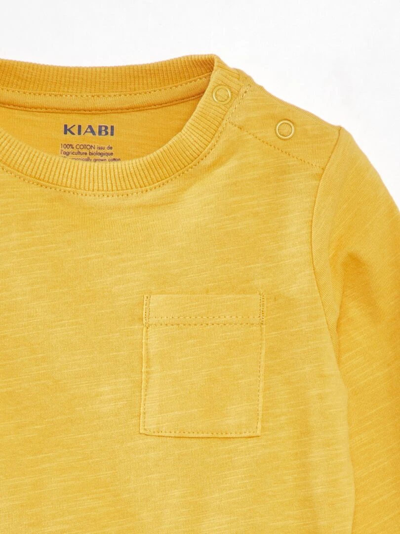 T shirt à col rond avec poche jaune