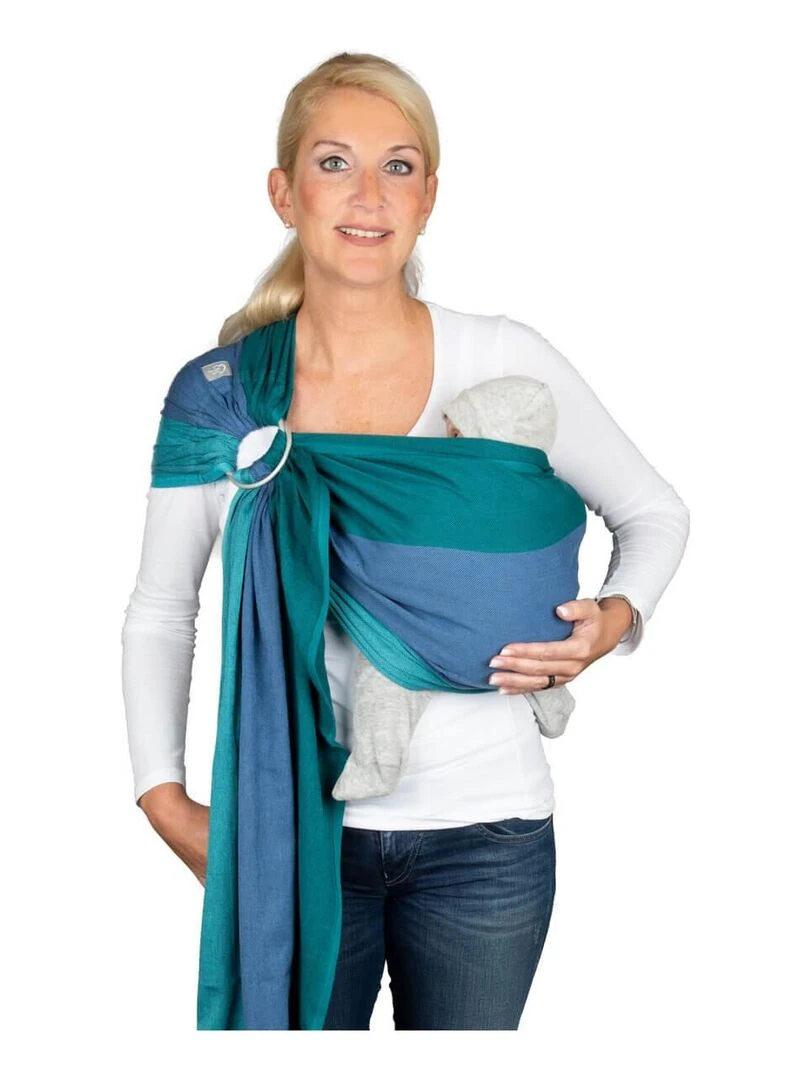Hoppediz Écharpe de portage Ring Sling Bleu Vert Bleu