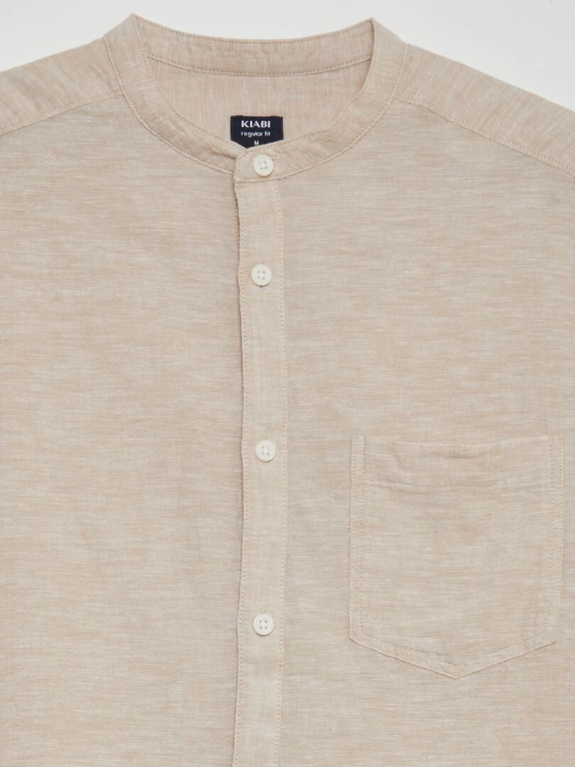Chemise manches courtes col mao en lin   Beige