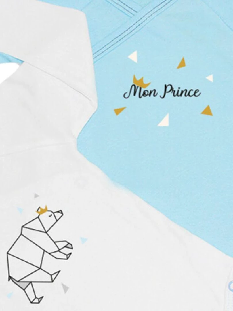 Lot de 2 body pour prématuré Mon prince Blanc Bleu