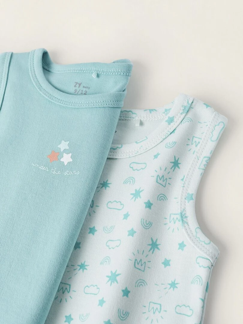 Pack 2 Bodies sans Manches en Coton Bébé Garçon manches courtes   Bleu Vert