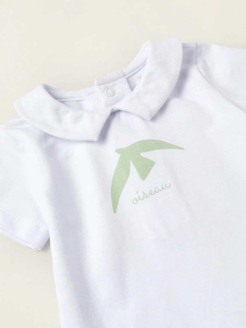 T Shirt + Short à Bretelles Pour Nouveau Né 'Vole'  ATLANTIC COMPANY   Blanc