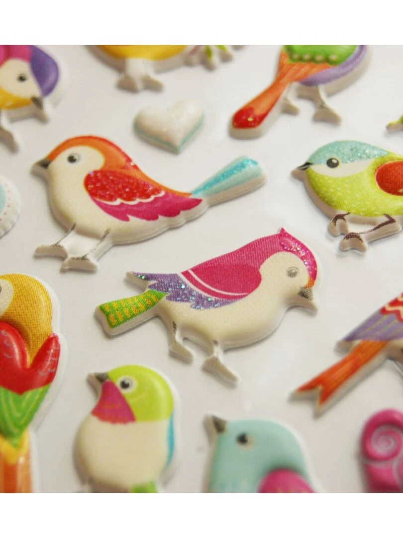 Autocollants réutilisables Relief 3D Oiseaux Paillettes N/A