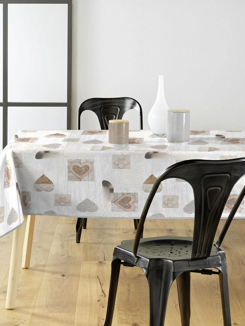 Nappe rectangle PVC 140 x 240 cm Coeur delicia   Beige
