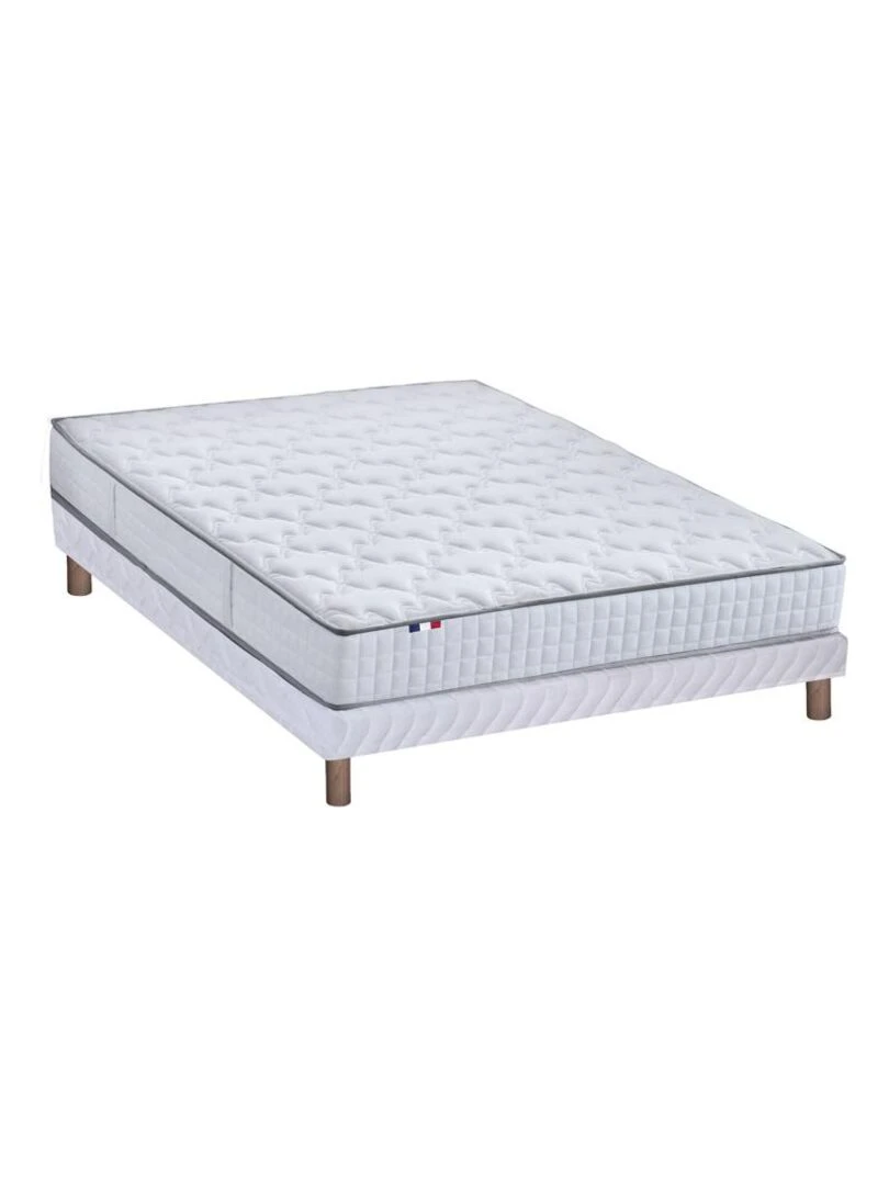 Ensemble Matelas Ressorts COSMOS + Sommier Made in France Sommier Blanc Blanc