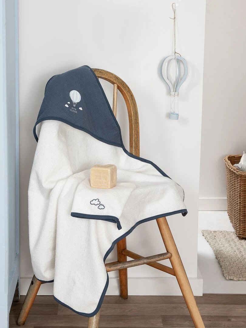 Cape de bain + gant de toilette 2 pièces Bleu/blanc