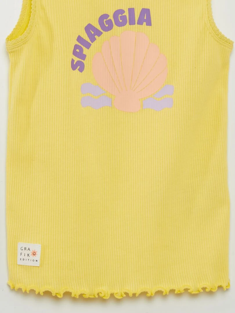 Débardeur côtelé avec finition en dentelle et volantée   Grafik Edition   Jaune