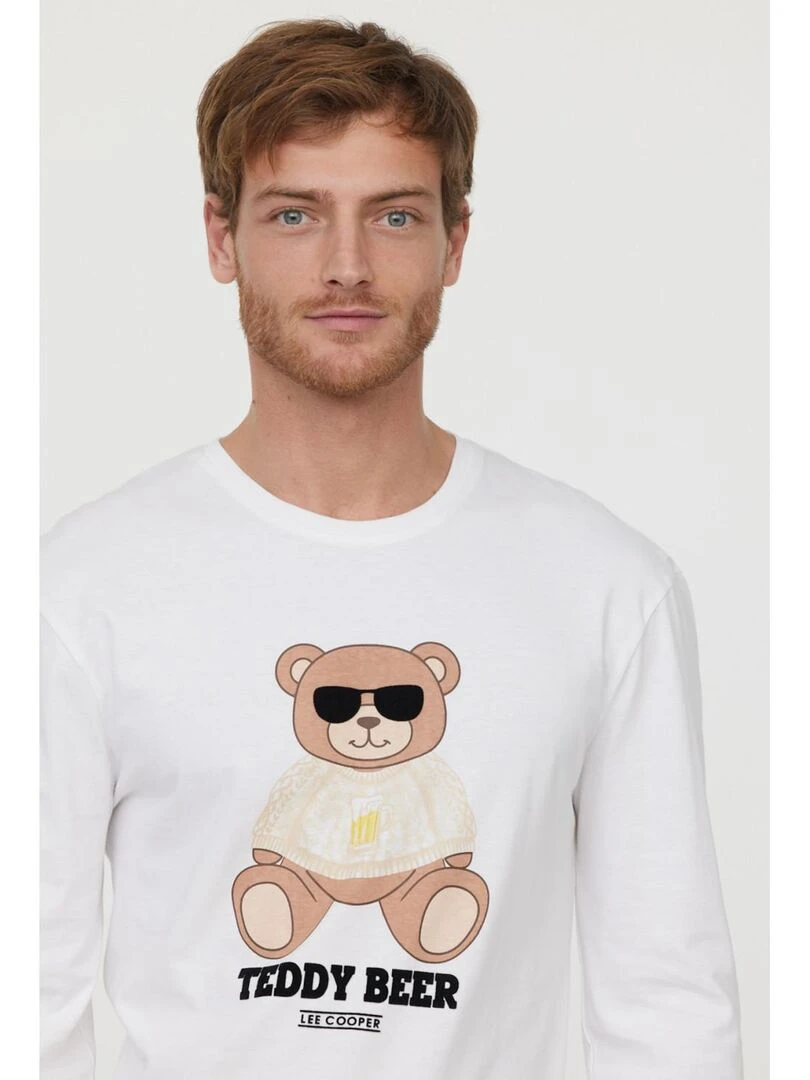 Lee Cooper   T Shirt manches longues coton regular ABEAR   Blanc