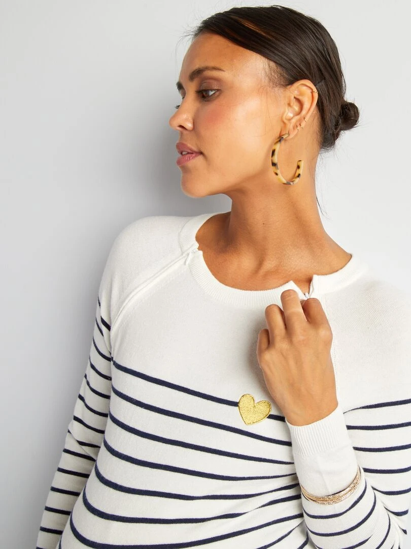Pull marinière grossesse et allaitement Blanc