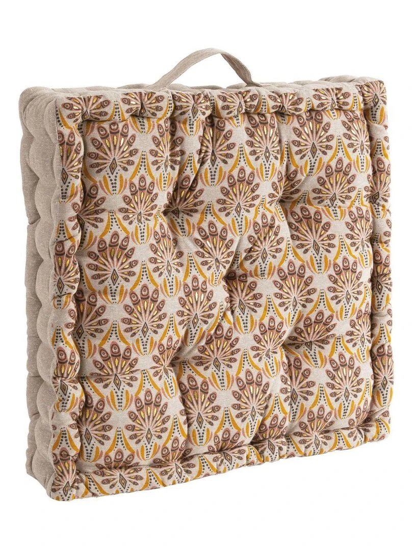 Coussin de sol en coton PEACOCK 'Deko&co' Blanc Marron