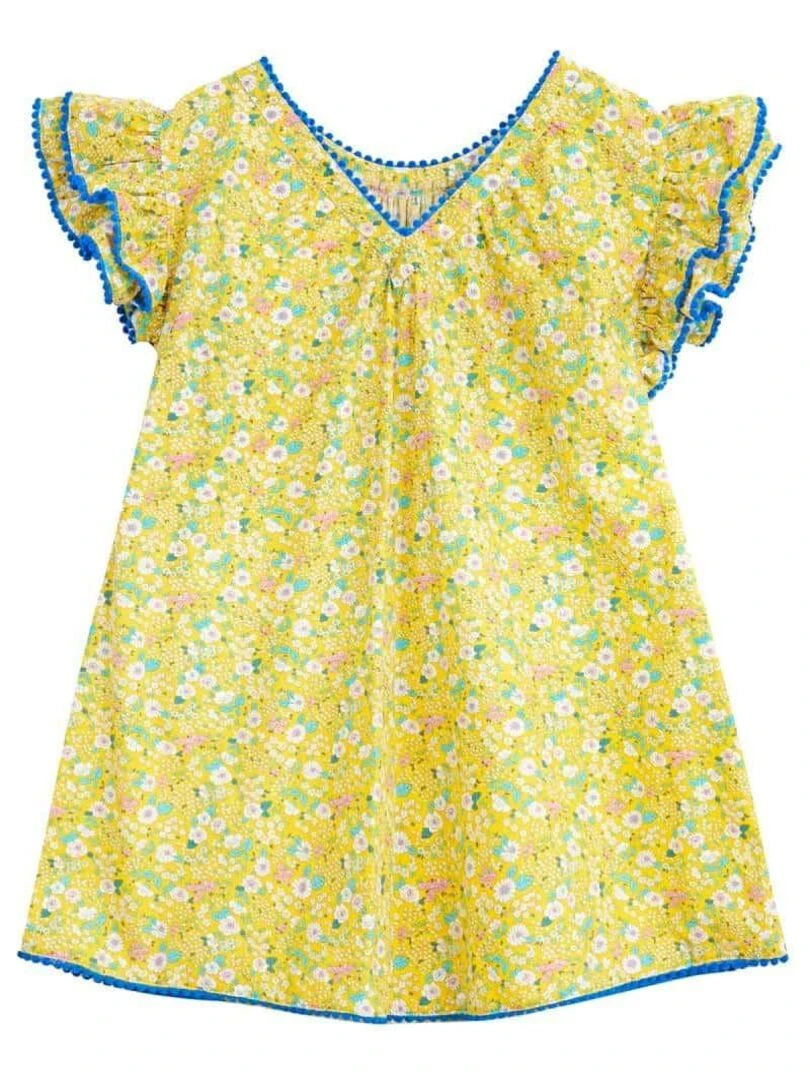 Robe Fleurie Été Jaune   Manches Papillons  BUTTERFLY   La Faute à Voltaire   Jaune
