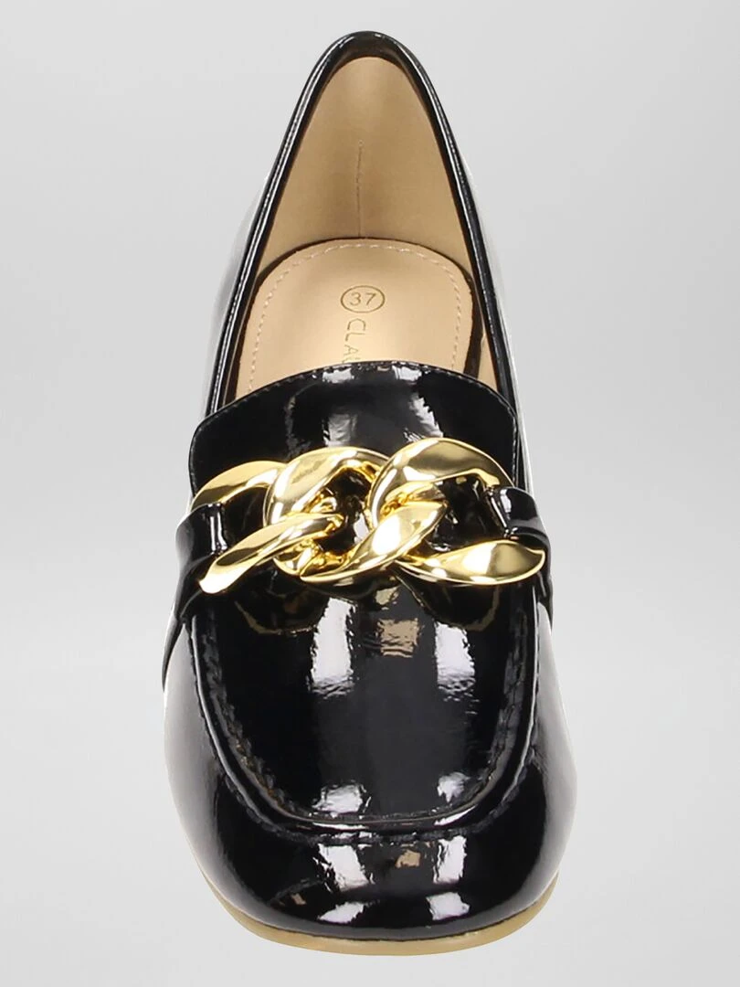 Mocassins vernis à talon Noir