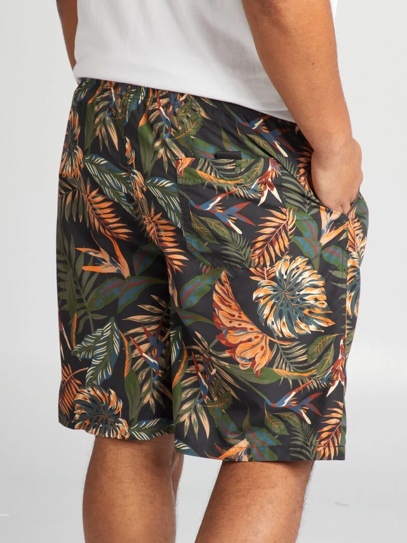 Short de bain motif tropical Gris
