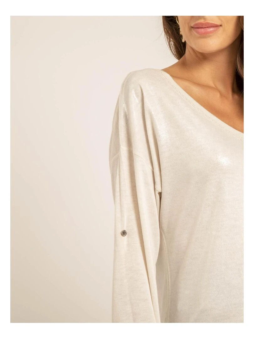 T shirt col V bimatiere FILINIE   Beige