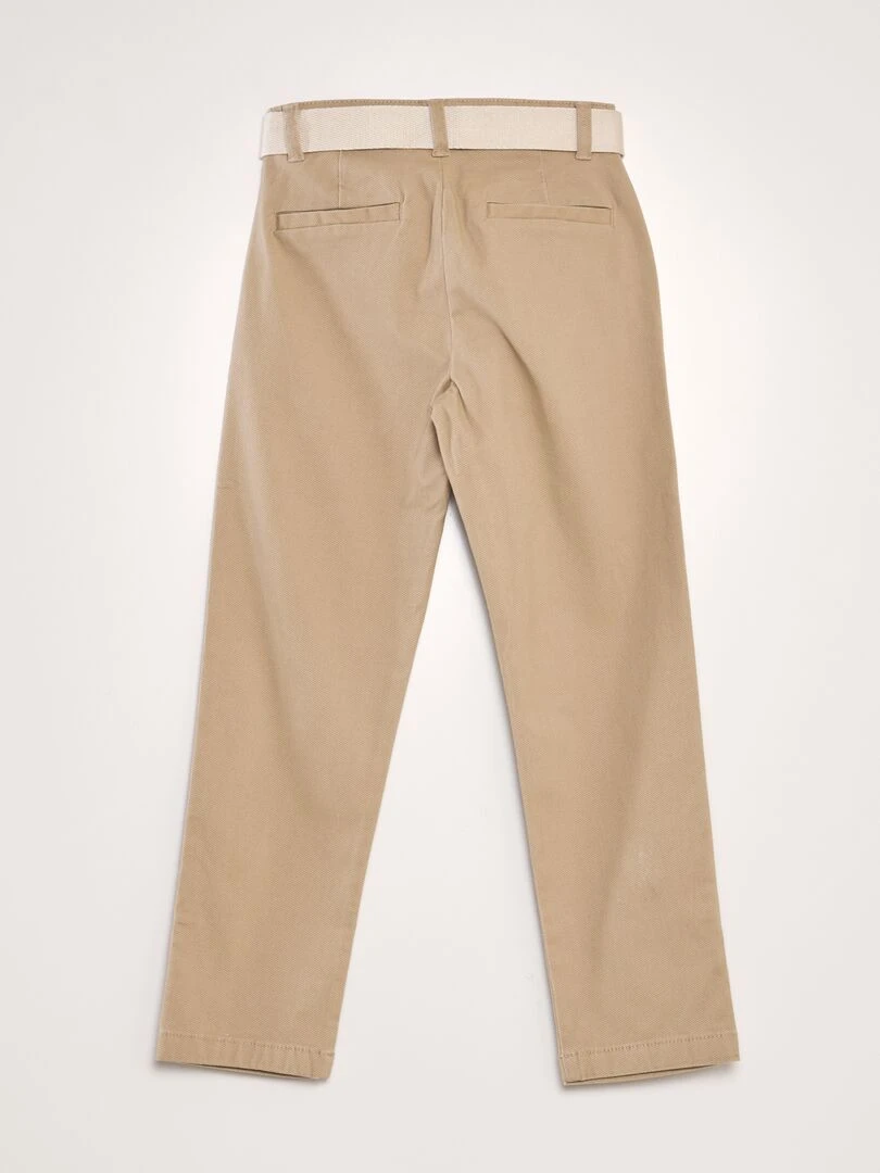 Pantalon chino en twill + ceinture   Beige