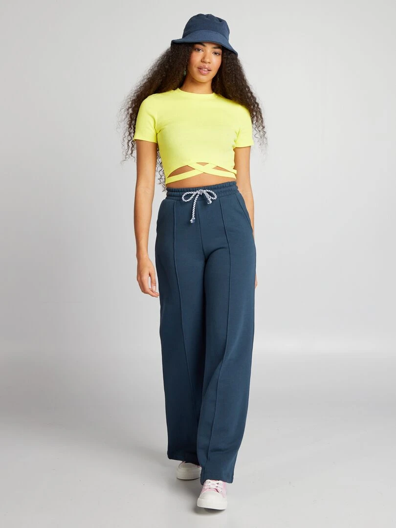 T shirt en jersey à col V   Rose