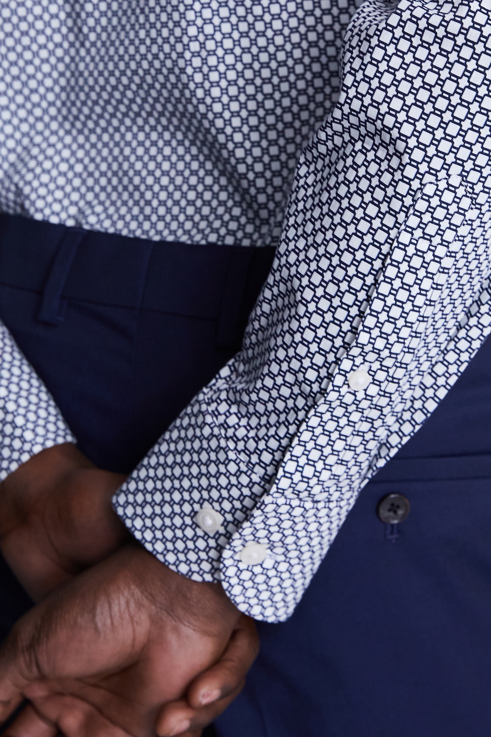 Tailored Fit Navy Geo Printed Stretch Shirt    Buy Online at Moss